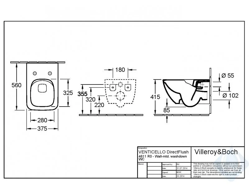 Унитаз подвесной Villeroy & Boch Venticello с покрытием CeramicPlus 4611RSR1 (детальная фотография), подвесные, встраиваемые