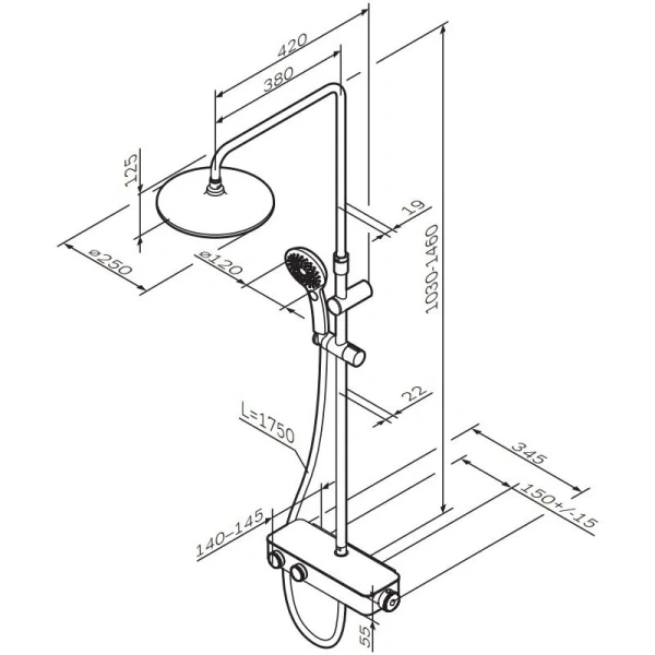 Душевая стойка Am.Pm Inspire 2.0 с термостатом F0750A422 (детальная фотография), современные, hi-tech