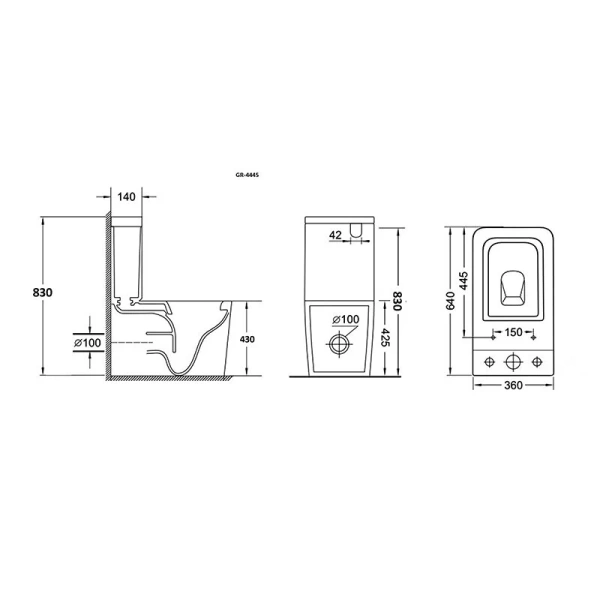 Унитаз компакт Grossman с тонкой крышкой GR-4445S (детальная фотография), современные, hi-tech