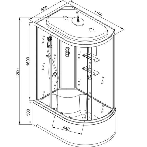 Душевая кабина Deto EM 110x80 см правая EM4511RLED (детальная фотография), асимметричные