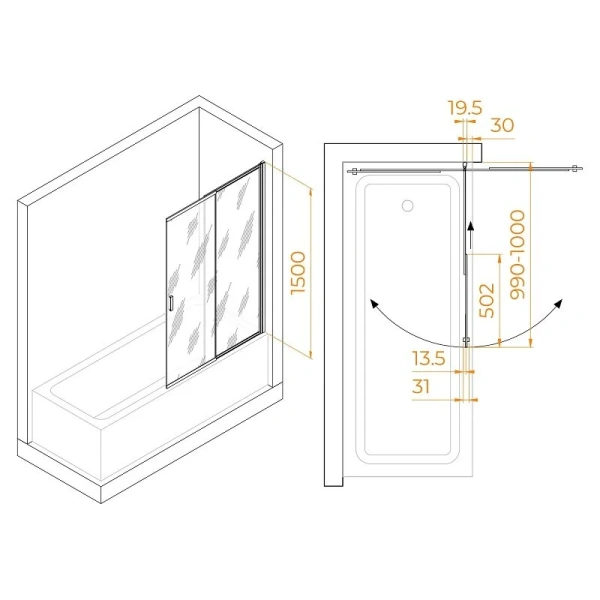 Шторка для ванны RGW Screens SC-40 100 03114010-11 (детальная фотография), 100 см