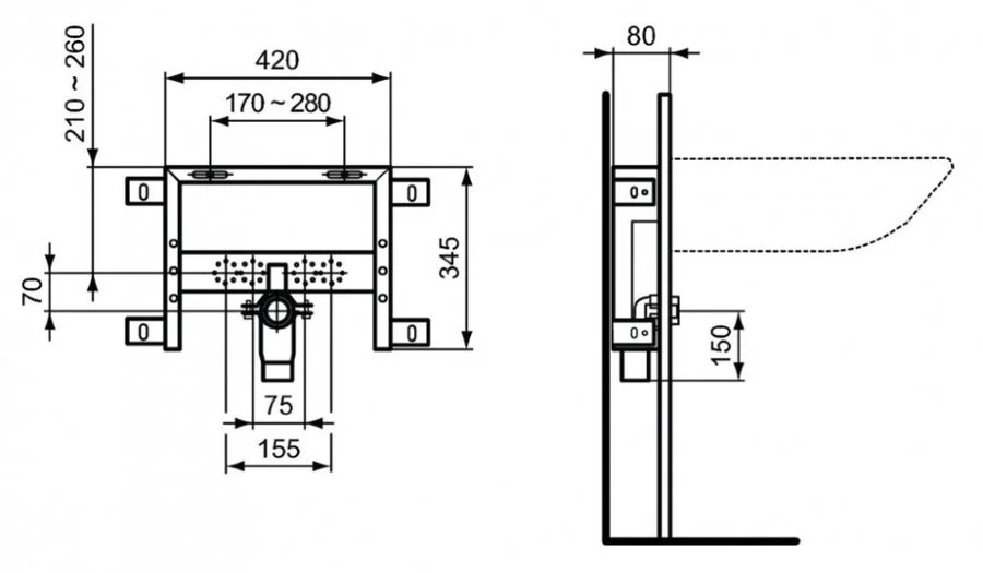 Инсталляция для раковины Ideal Standard ProSys гальванизированная R016467 (детальная фотография), для раковины