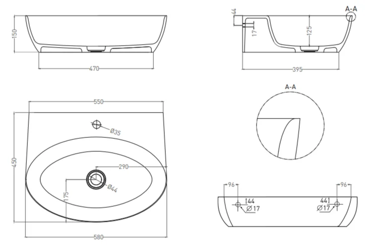Раковина Salini Alda Wall 02 60 см белый матовый 140322M (детальная фотография), современные, hi-tech