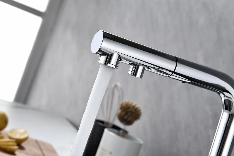 Смеситель для питьевой воды Paulmark Serpentine Se213222 с выдвижным изливом (детальная фотография), на мойку, на столешницу