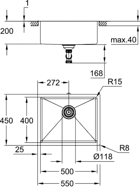 Мойка для кухни Grohe K700 55 см нержавеющая сталь 31574SD1 (детальная фотография), из нержавеющей стали, стальные, металлические