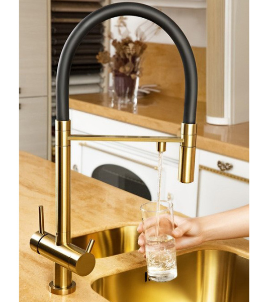 Смеситель для питьевой воды Omoikiri Kanto PVD-LG светлое золото/черный 4994014 (детальная фотография), для кухни, для питьевой воды с фильтром