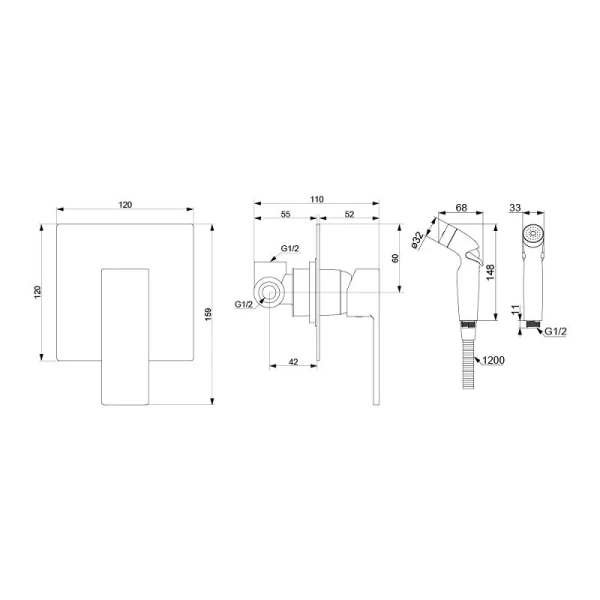 Гигиенический душ со смесителем Damixa Gala черный матовый 537510300 (детальная фотография), полный комплект со смесителем