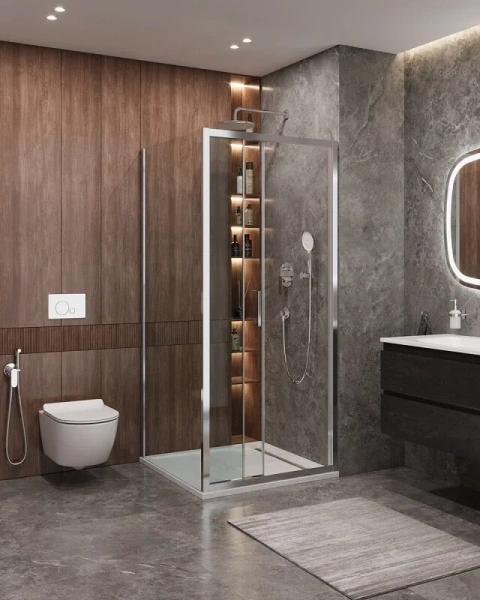 Душевой уголок Cezares Molveno 90х80 см стекло прозрачное профиль хром MOLVENO-AHF-31-90/80-C-CR-IV (детальная фотография), хром