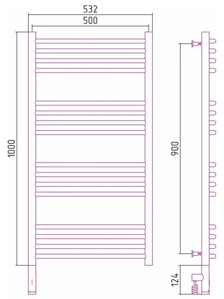 Полотенцесушитель электрический Сунержа Богема 3.0 50х100 см левый, черный матовый 31-5802-1050 (детальная фотография), современные, hi-tech