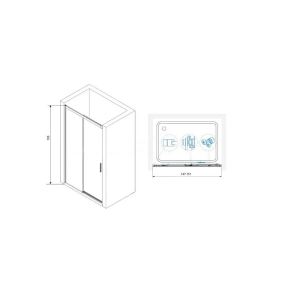 Душевая дверь в нишу RGW Leipzig Le-12 34121215 150 см раздвижная (детальная фотография), современные, hi-tech