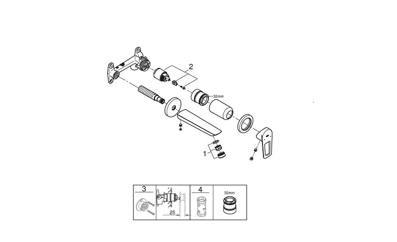 Смеситель для раковины Grohe BauLoop однорычажный 20289001 (детальная фотография), из латуни, округлая форма