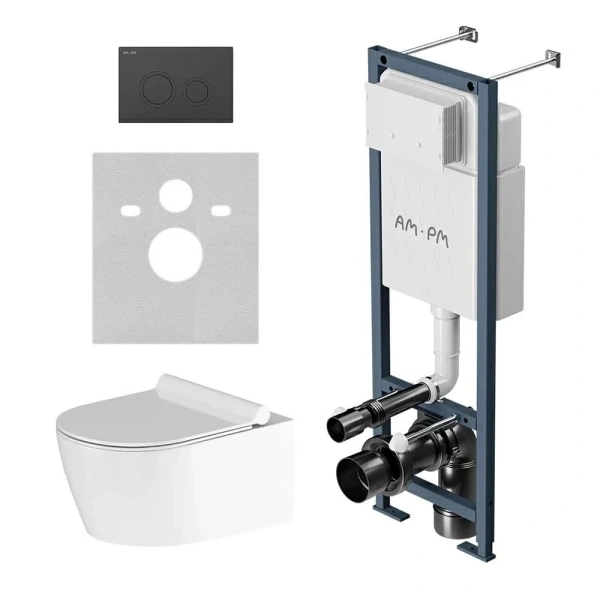 Унитаз с инсталляцией Am.Pm Jupiter клавиша черная матовая, кнопки круглые IS110138.DX77C1700 (детальная фотография)