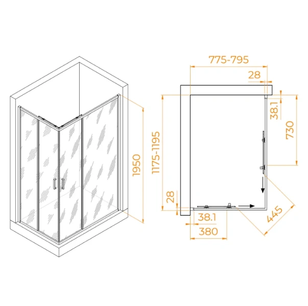 Душевой уголок RGW Passage PA-246B 120х80 см профиль черный 030824682-14 (детальная фотография), прямоугольные