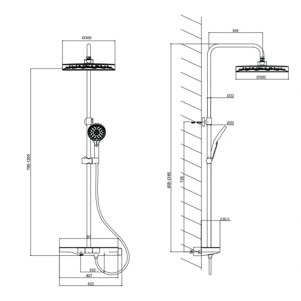 Душевая стойка Vincea Inspire вороненая сталь VSFS-3I12TGM (детальная фотография), современные, hi-tech