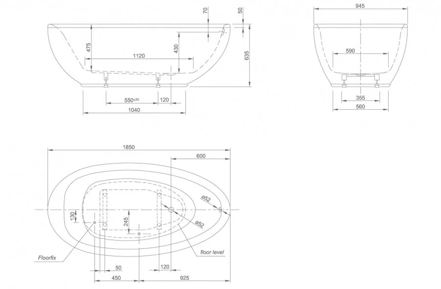 Ванна акриловая Knief Lounge 0100-089-06 185 х 95 см (детальная фотография), современныe, hi-tech
