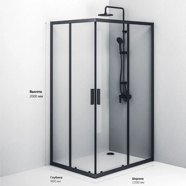 Душевой уголок Am.Pm Gem S 120x90 см профиль черный матовый, стекло прозрачное W93G-404-120290-BT (детальная фотография), современные, hi-tech