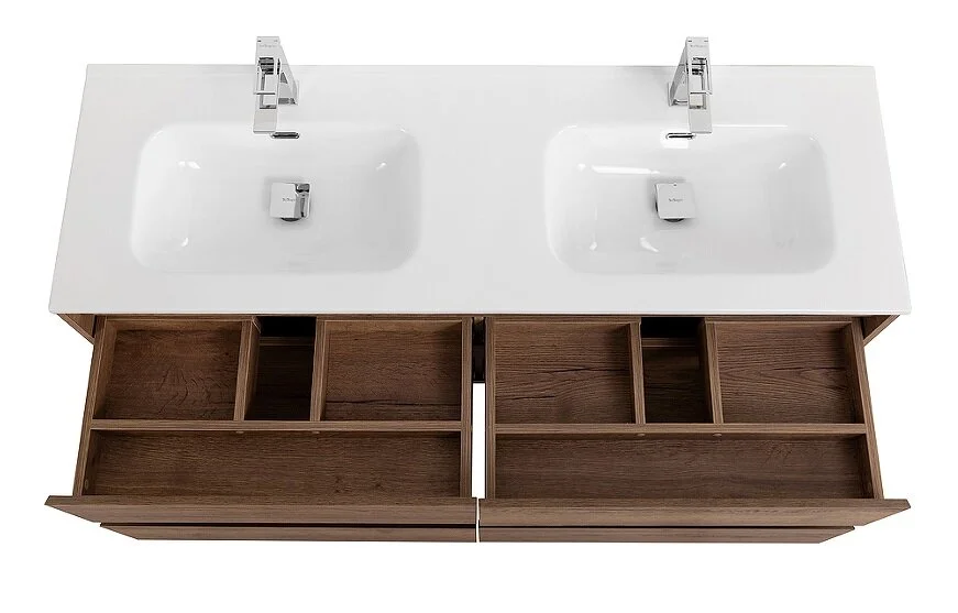 Тумба под раковину подвесная BelBagno Kraft 120 см Rovere Tabacco KRAFT-1200-4C-SO-2-RT (детальная фотография), моноблок, с двойной раковиной