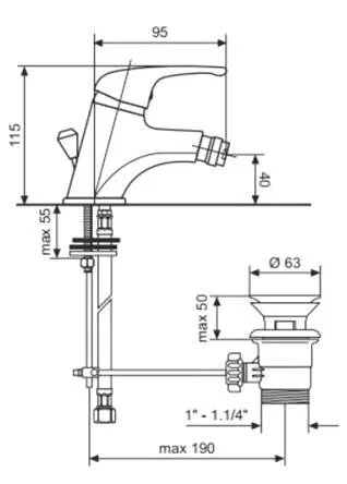 Смеситель для биде Emmevi Winny 95004 95004CR (детальная фотография), для биде