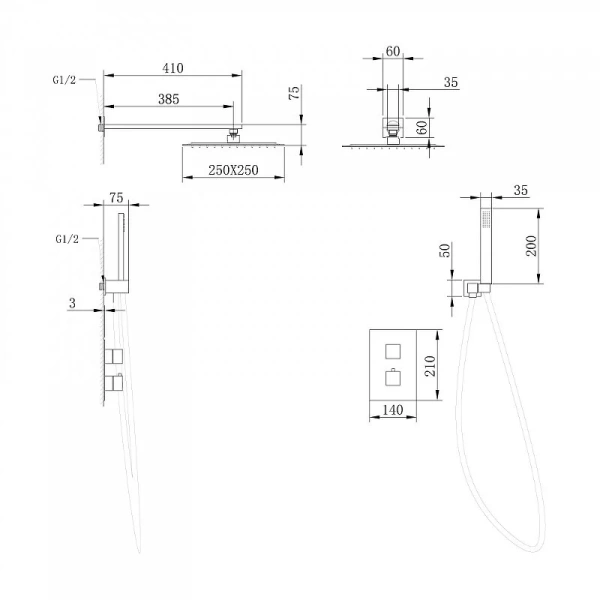 Душевой комплект Abber Daheim золото матовое AF8251G (детальная фотография), душевые комплекты, наборы