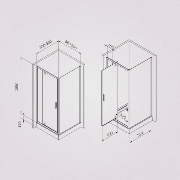 Душевой уголок Am.Pm Gem 90x90 см профиль черный W90G-404-9090-BT (детальная фотография), квадратные