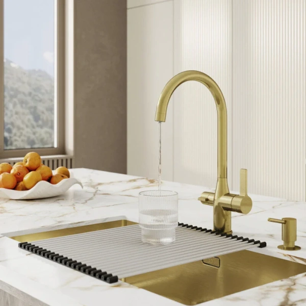 Смеситель для кухни IDDIS Pure с каналом для фильтрованной воды золото матовое PURMGFJi05 (детальная фотография), золото