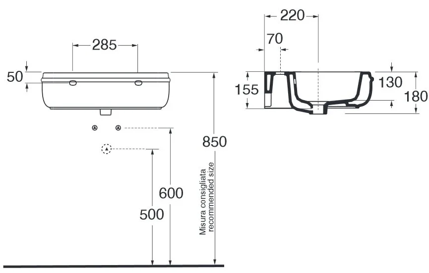 Раковина Azzurra Charme CHA255 CHA255 bi*1 (детальная фотография), керамические
