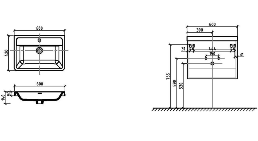 Раковина мебельная BelBagno Ancona-N 60 см из искусственного мрамора EA-600-LVB (детальная фотография), нет в наличии