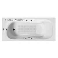 Чугунная ванна Vinsent Veron Aura VAU1808045H/VH0015CH-AS, 180 x 80 см, с антискользящим покрытием, ручки хром, цвет белый