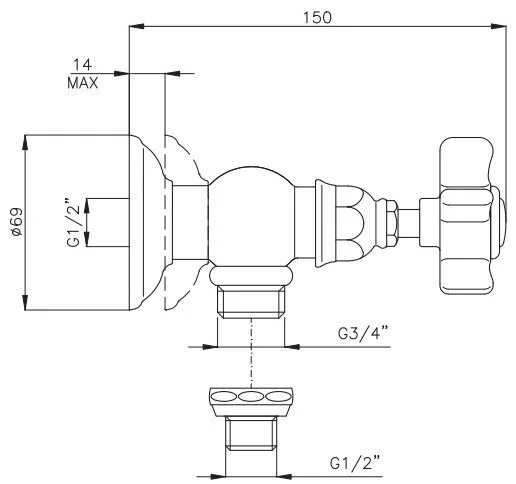 Вентиль запорный для стиральной машины, бронза, Nicolazzi D.Anglaises 1447BZ18 (детальная фотография), по запросу index_1