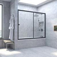 Душевая шторка на ванную профиль черный матовый стекло прозрачное Vegas-glass