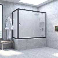 Душевая шторка на ванную профиль черный матовый стекло сатин Vegas-glass