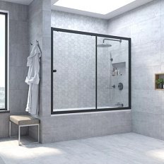 Душевая шторка на ванную профиль черный матовый стекло прозрачное Vegas-glass