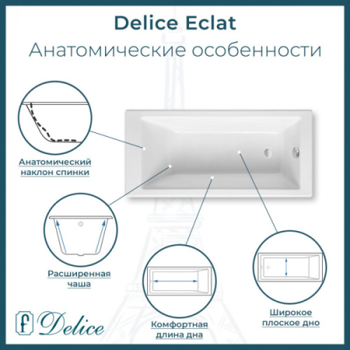 Ванна чугунная Delice Eclat 170x70 см белая DLR230621 (детальная фотография), современныe, hi-tech