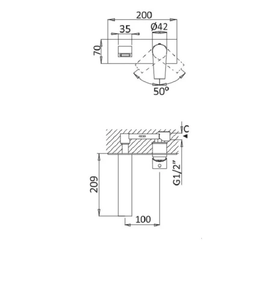 Смеситель для раковины Cezares NAUTIC-BLI встраиваемый (детальная фотография), для раковины