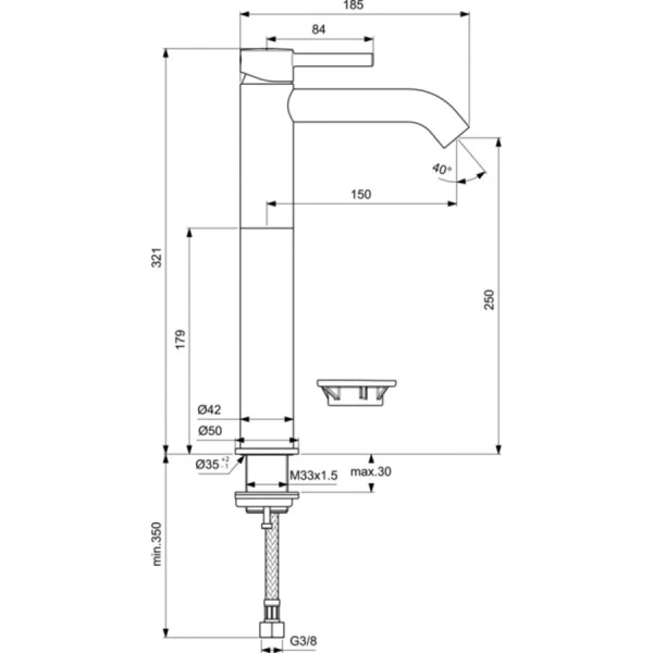 Смеситель для раковины Ideal Standard Ceraline с удлиненным корпусом BC269XG (детальная фотография), для раковины