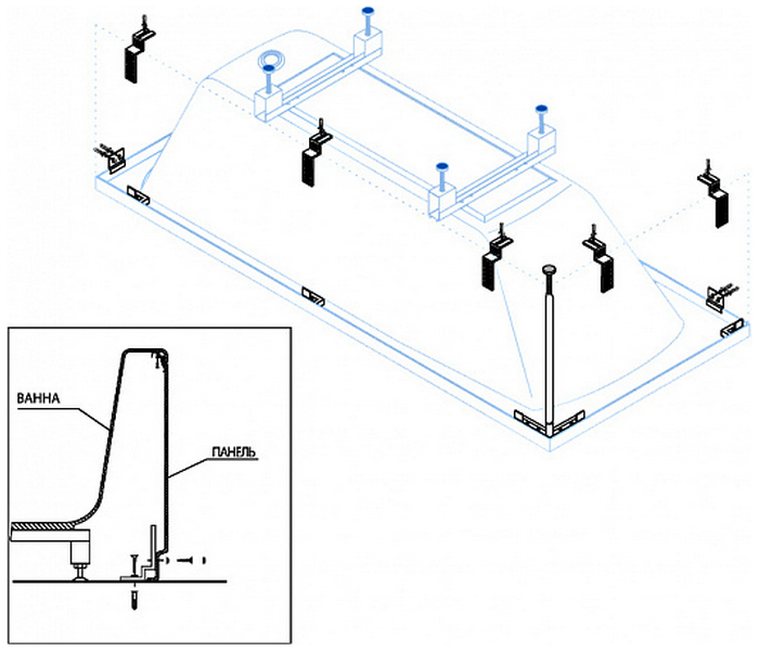 Комплект креплений Cezares для 3-й панели прямоугольной ванны CZR-SCR-FIX-3-KIT (детальная фотография), в наличии