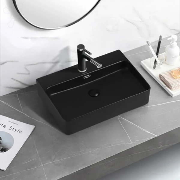 Раковина Abber Rechteck 61 см черная матовая AC2201MB (детальная фотография), накладные (на столешницу), пристенные