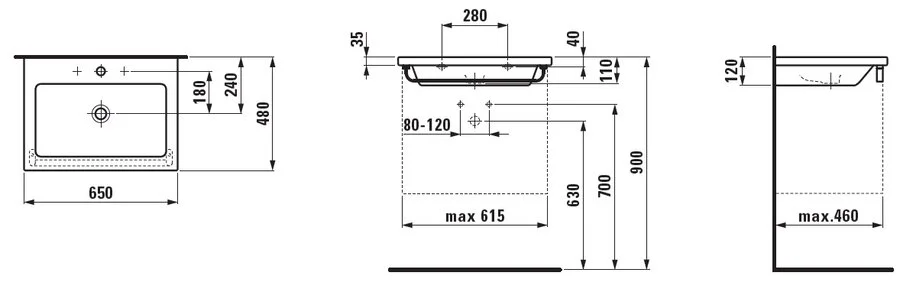 Раковина Laufen Living 65 см с 1 отверстием для смесителя 8.1643.1.000.104.1 (детальная фотография), современные, hi-tech