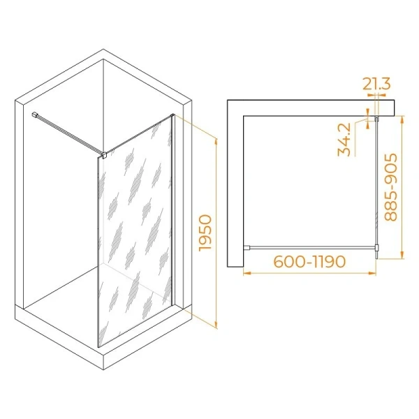 Душевая перегородка RGW Walk In WA-001 90 см прозрачное стекло 351000109-11 (детальная фотография), современные, hi-tech