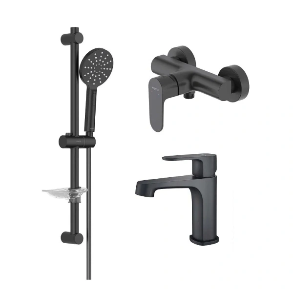 Душевой комплект Акватек Оберон черный матовый AQ1231MB (детальная фотография)