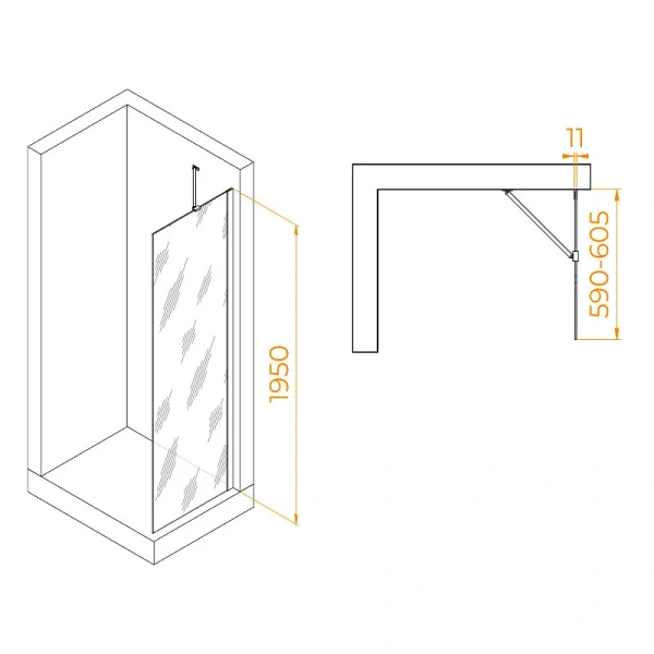 Душевая перегородка RGW Walk In WA-102Gb 60 см профиль золото 351010206-16 (детальная фотография), современные, hi-tech