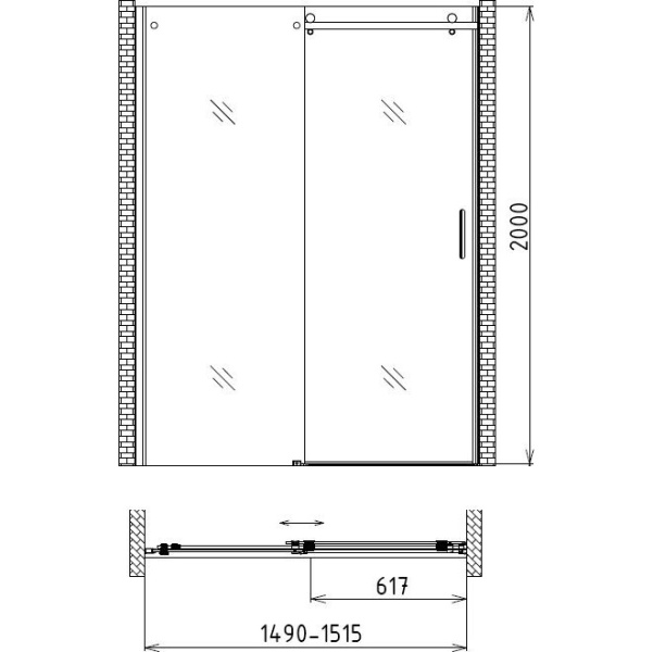 Душевая дверь Gemy Modern Gent S25191B 150 (детальная фотография), раздвижные