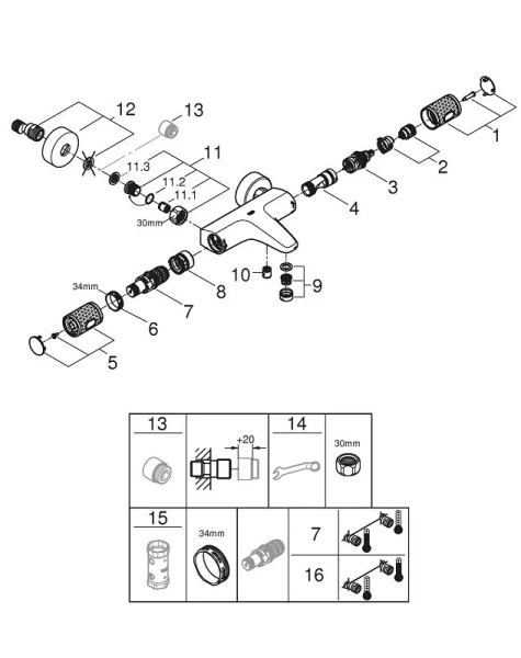 Смеситель для ванны Grohe Grohtherm 1000 Performance термостатический 34830000 (детальная фотография), современные, hi-tech