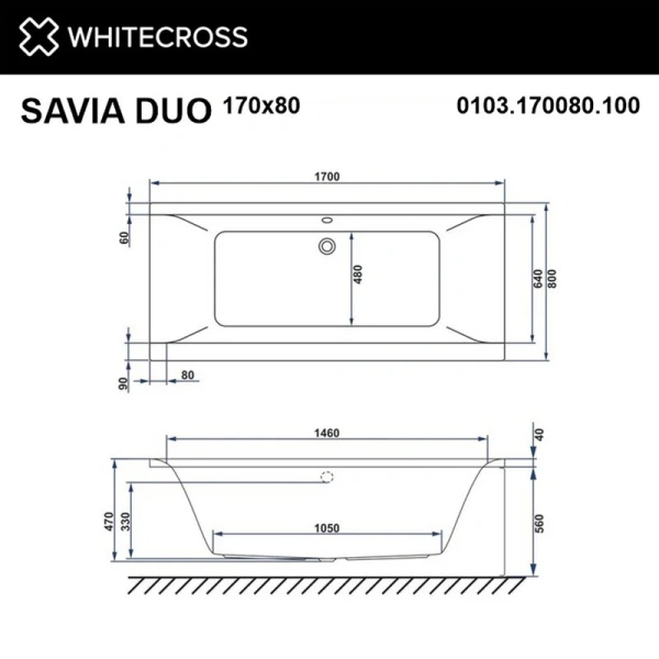 Ванна гидромассажная Whitecross Savia Duo Ultra, 170 х 80 см, увеличенная толщина акрила, усиленная армировка, белый/бронза, 0103.170080.100.ULTRA.BR (детальная фотография), современныe, hi-tech