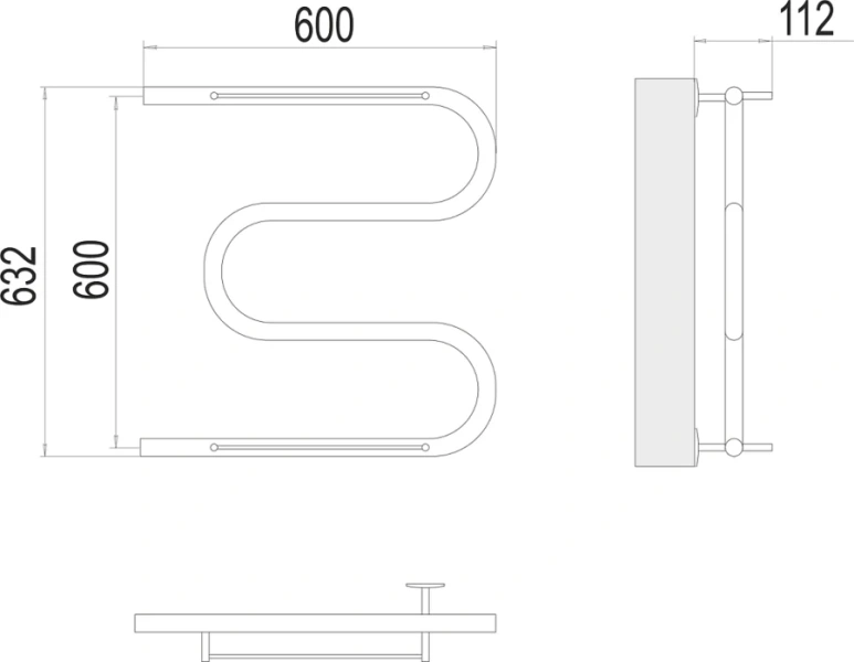 Полотенцесушитель водяной Terminus М-образный 60х60 см с полкой 4620768880438 (детальная фотография), современные, hi-tech