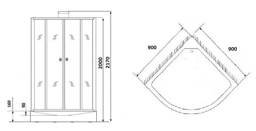Душевая кабина Grossman Elegans 90x90 см черный профиль GR251 (детальная фотография), полукруглые, четверть круга