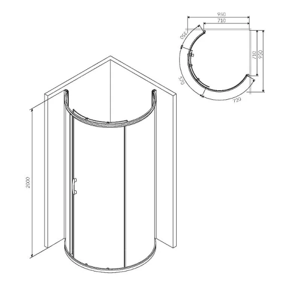 Душевой уголок Am.Pm Like 95x95 см стекло тонированное W83UG-333-095CG (детальная фотография), круглые