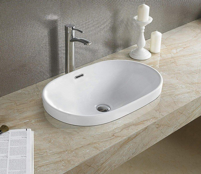 Раковина Ceramalux 60 см белая 5006С (детальная фотография), встраиваемые (в столешницу)