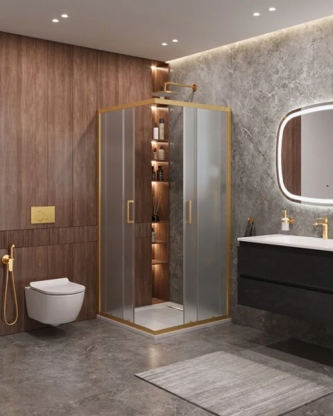 Душевой уголок Cezares Molveno 90х90 см стекло рифленое профиль золото MOLVENO-A-2-90-P-BORO (детальная фотография), золото