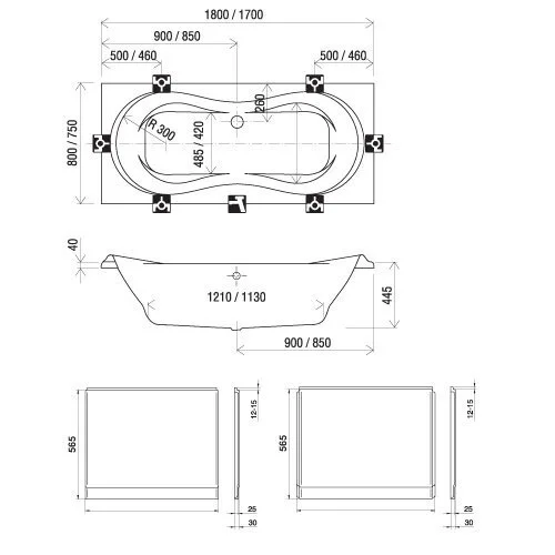 Ванна акриловая Ravak Campanula CB01000000, 180 х 80 см, белая (детальная фотография), современныe, hi-tech